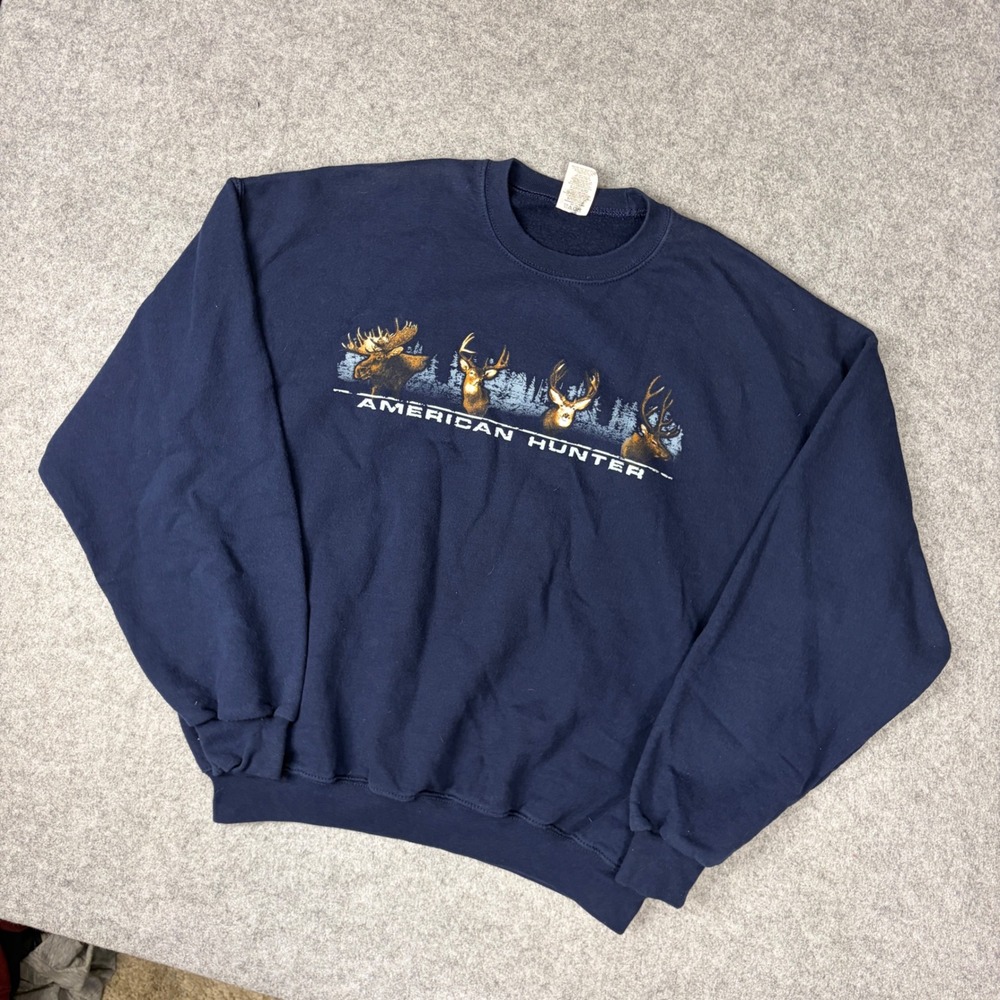 Jerzees American Hunter Graphic Sweatshirt Navy Blue Moose Deer XL NuBlend